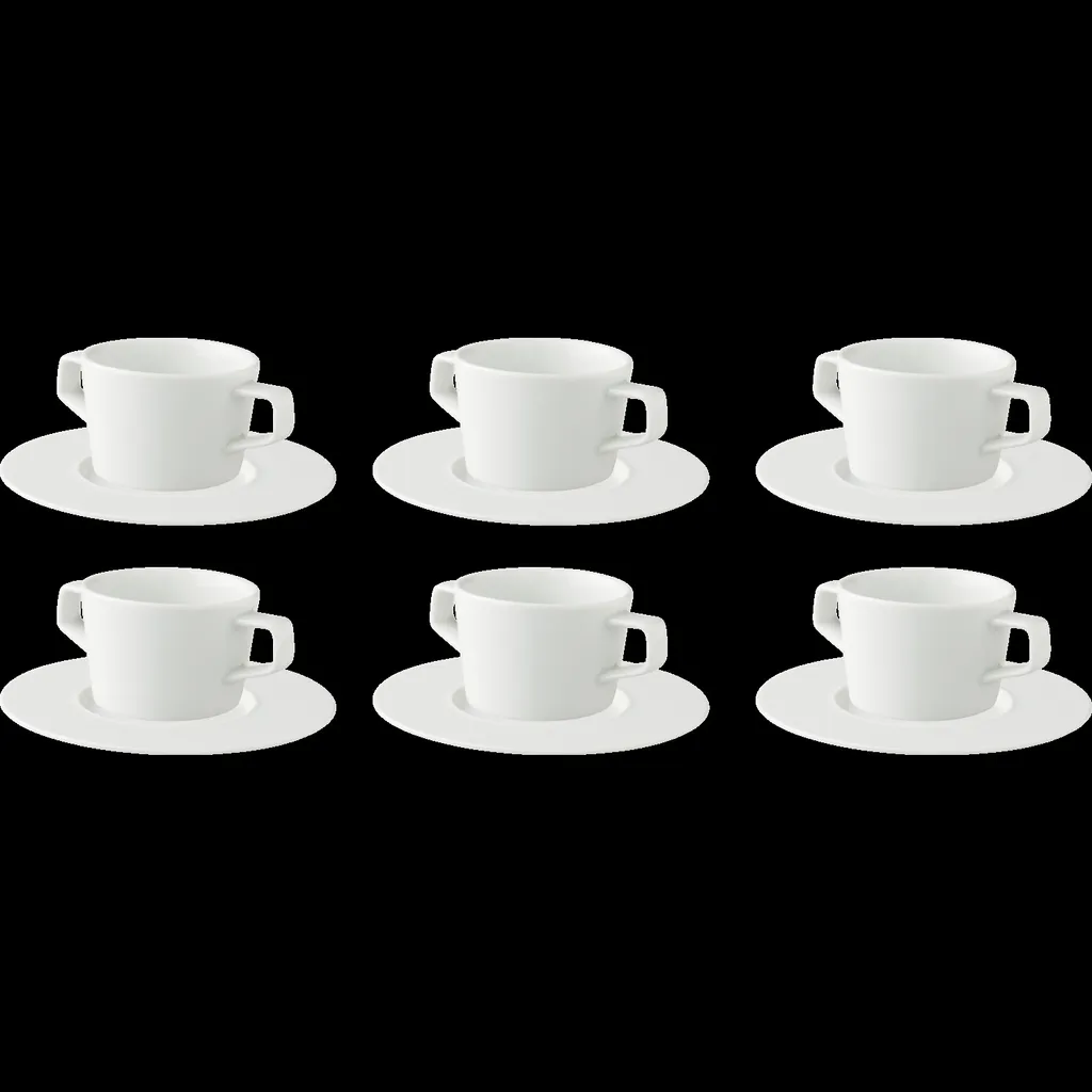 6 x palmer White Delight Suppentasse Set mit Untertassen, Porzellan, 6  Tassen 30 cl, 6 Teller Ø 19 cm, weiß glänzend, modern, für Suppe, Salat oder Ragout, für ein 6 Personen Gedeck